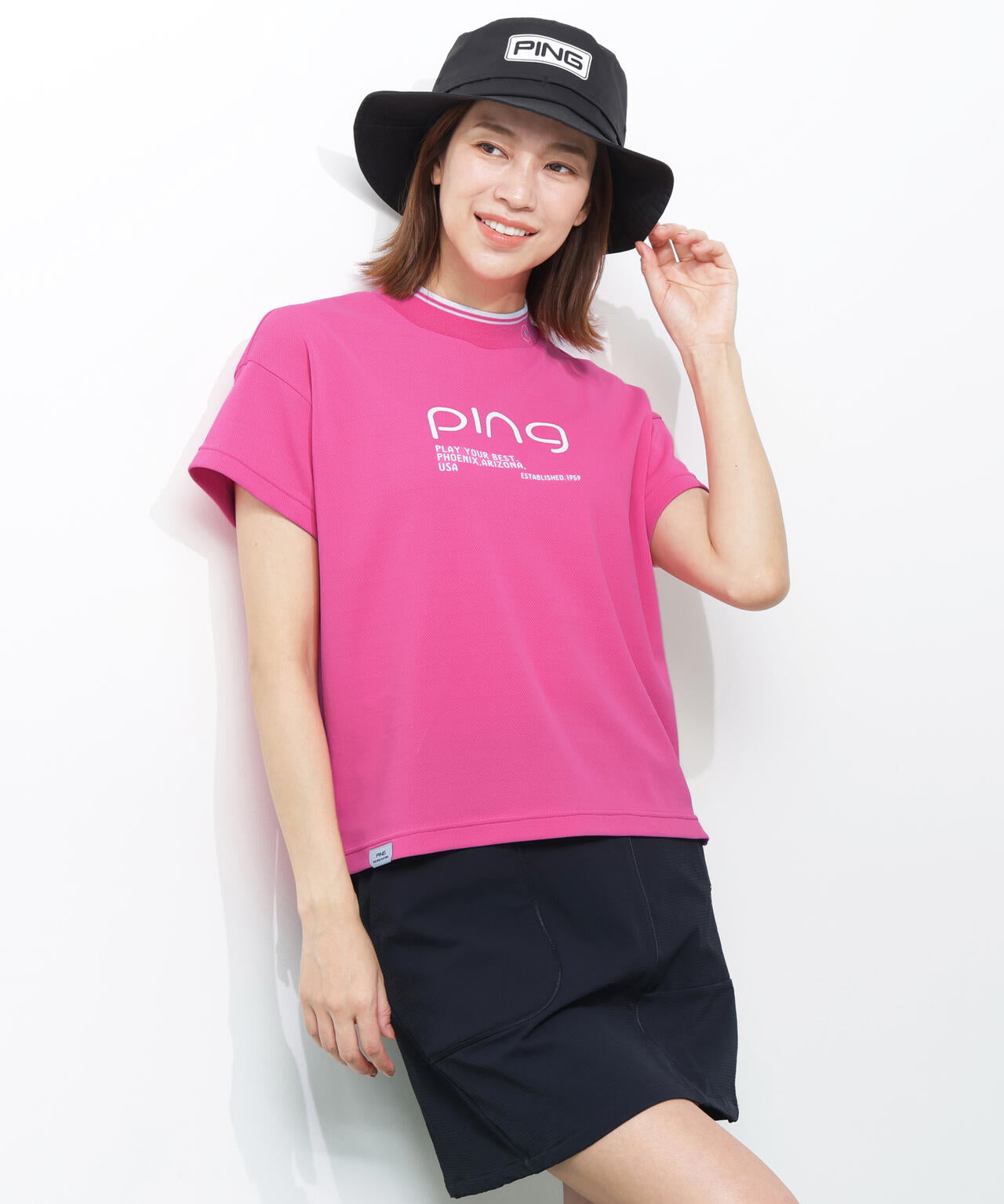 【PING APPAREL】変形カノコ半袖ハイネックカットソー <PERFORMANCE> (LADIES)