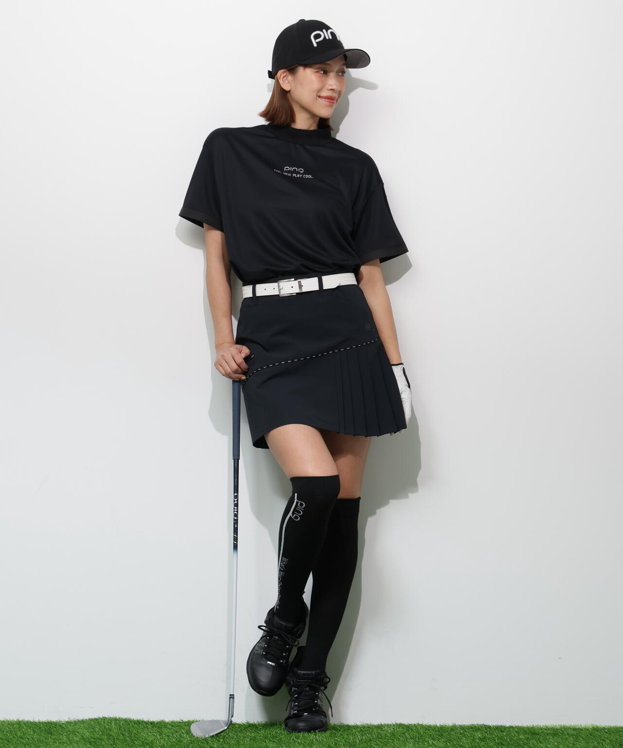 【PING APPAREL】サンベール×クールフローカノコ半袖ハイネックシャツ <GOLD> (LADIES)