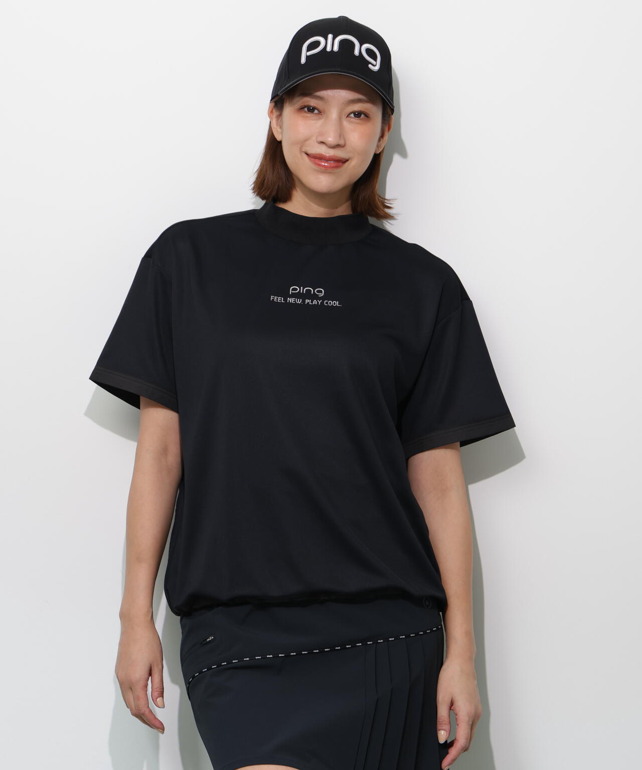 【PING APPAREL】サンベール×クールフローカノコ半袖ハイネックシャツ <GOLD> (LADIES)