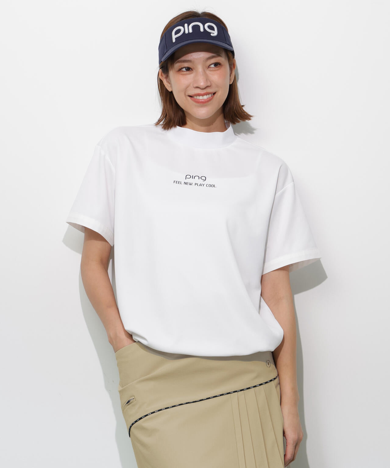 【PING APPAREL】サンベール×クールフローカノコ半袖ハイネックシャツ <GOLD> (LADIES)