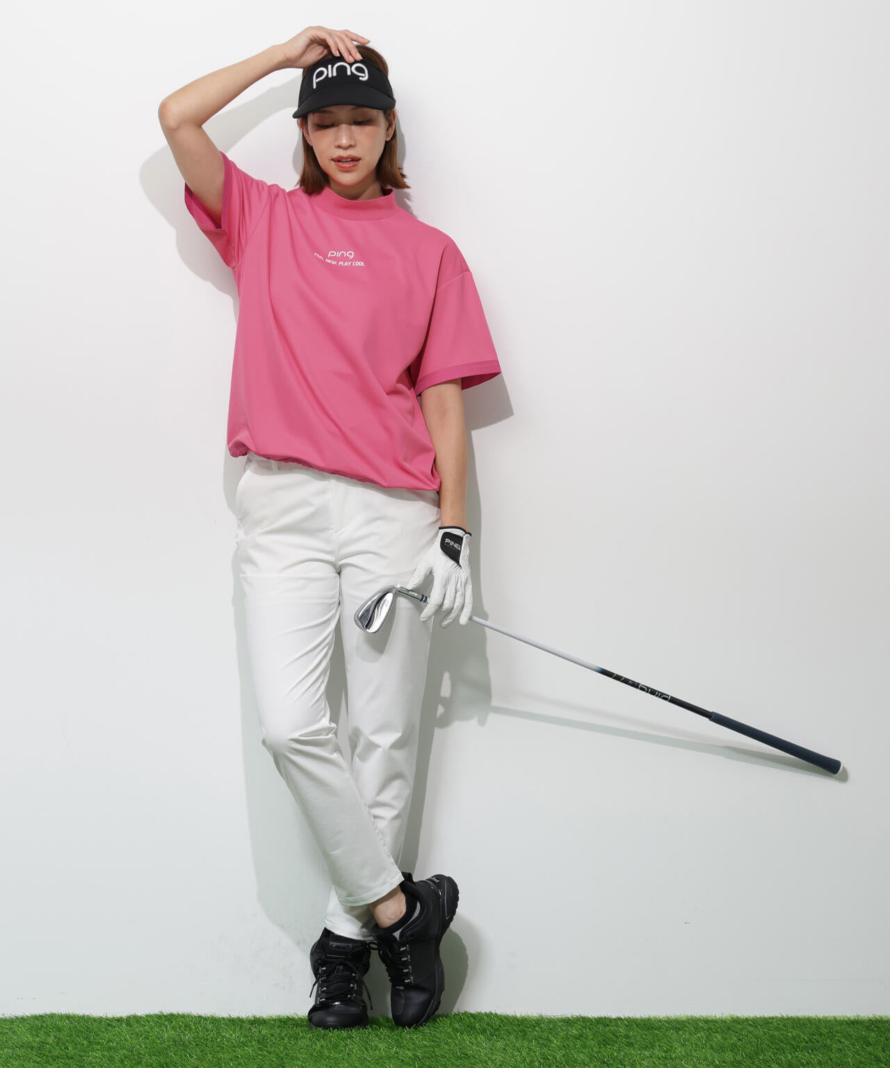 【PING APPAREL】サンベール×クールフローカノコ半袖ハイネックシャツ <GOLD> (LADIES)