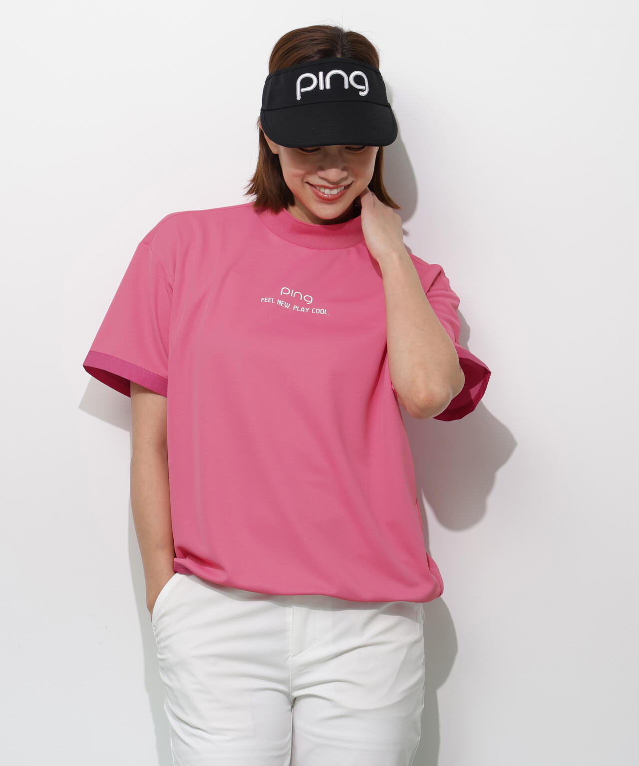 【PING APPAREL】サンベール×クールフローカノコ半袖ハイネックシャツ <GOLD> (LADIES)