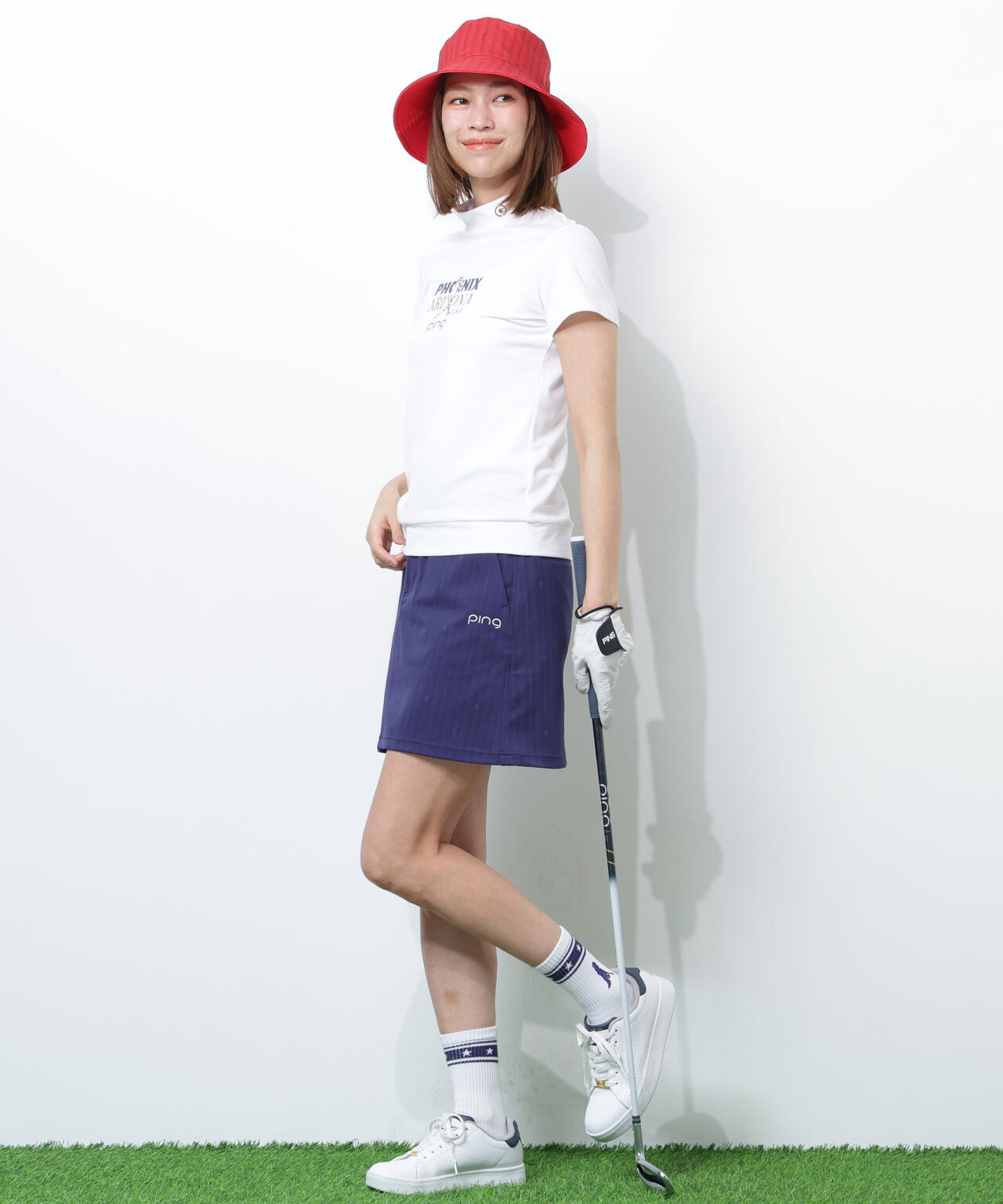 【PING APPAREL】SNAPTEXカノコインレーMr.PINGプリント半袖ハイネックカットソー <NATIVE> (LADIES)