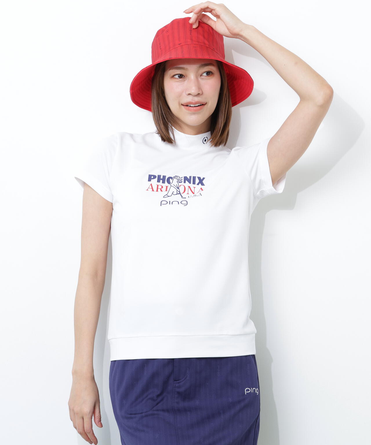 【PING APPAREL】SNAPTEXカノコインレーMr.PINGプリント半袖ハイネックカットソー <NATIVE> (LADIES)