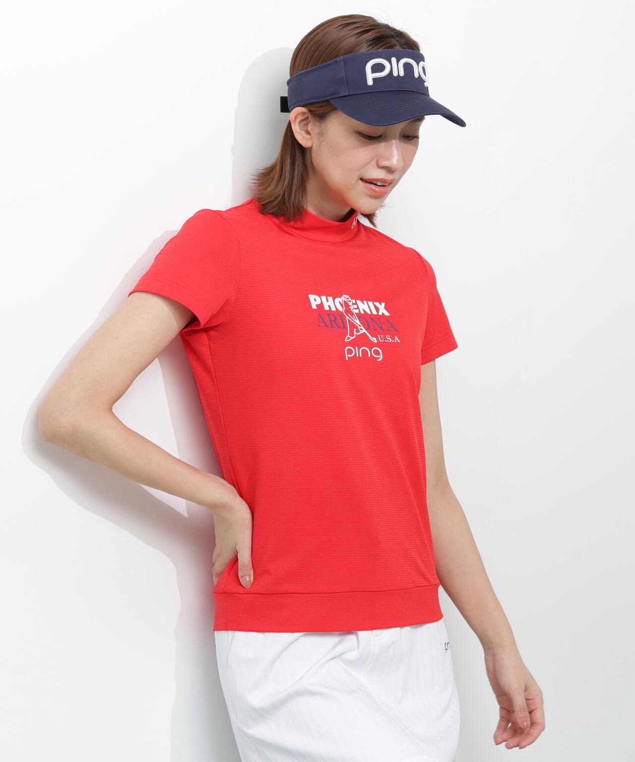 【PING APPAREL】SNAPTEXカノコインレーMr.PINGプリント半袖ハイネックカットソー <NATIVE> (LADIES)