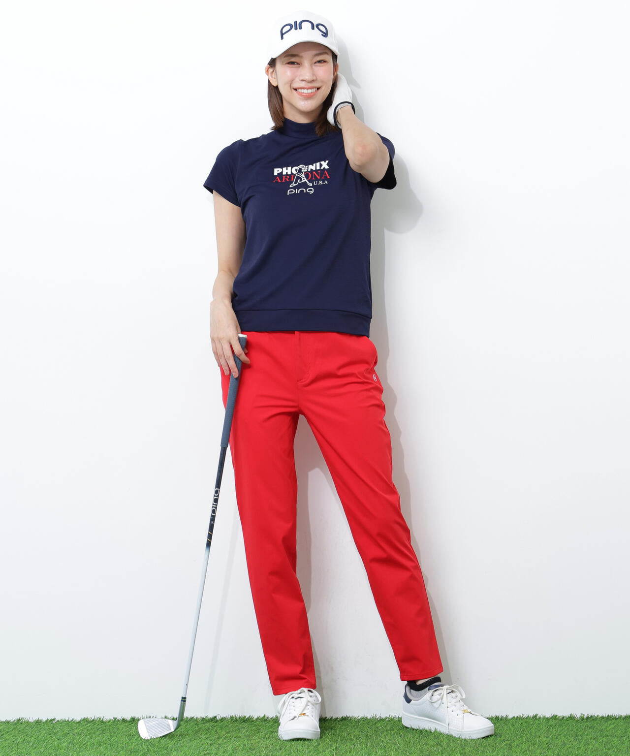 【PING APPAREL】SNAPTEXカノコインレーMr.PINGプリント半袖ハイネックカットソー <NATIVE> (LADIES)