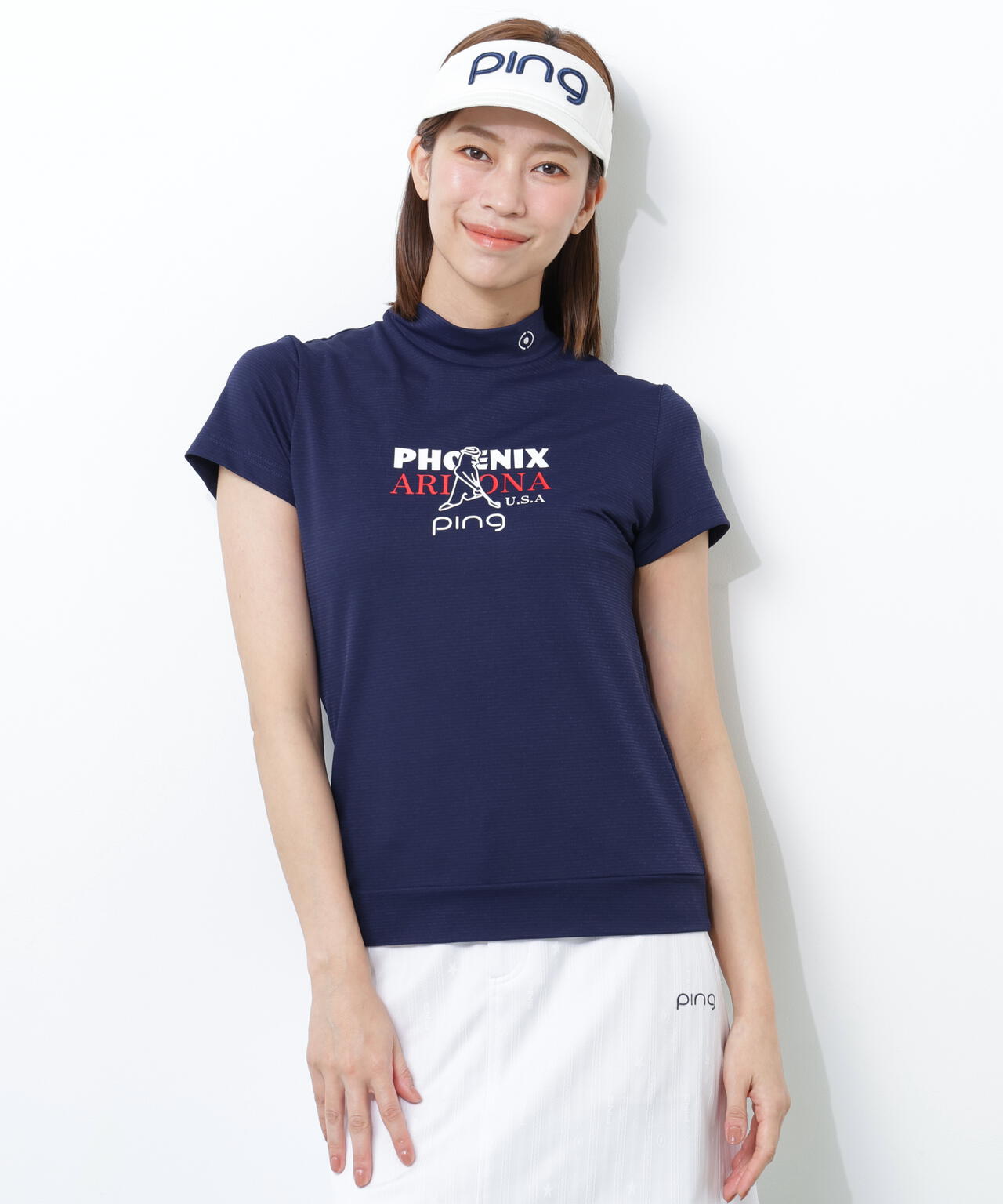 【PING APPAREL】SNAPTEXカノコインレーMr.PINGプリント半袖ハイネックカットソー <NATIVE> (LADIES)