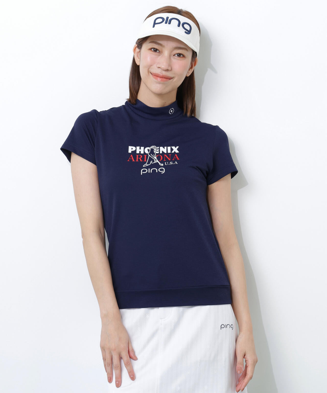 【PING APPAREL】SNAPTEXカノコインレーMr.PINGプリント半袖ハイネックカットソー <NATIVE> (LADIES)