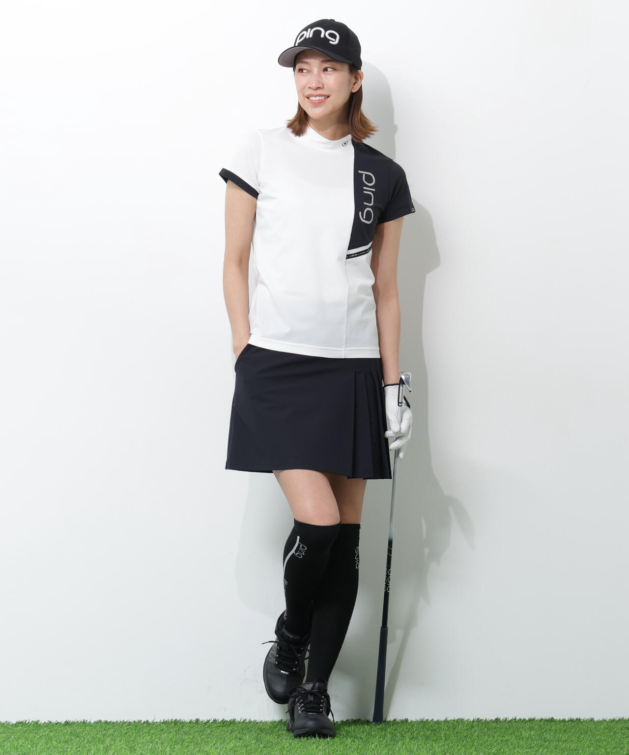 【PING APPAREL】クイックドライバイカラー半袖カノコハイネックカットソー <PERFORMANCE> (LADIES)