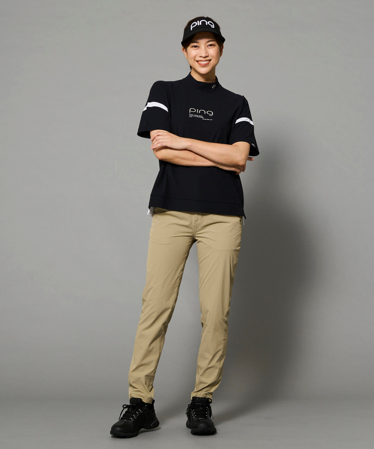 【PING APPAREL】レイブロックエコ配色切替半袖ハイネックシャツ <PERFORMANCE> (LADIES)