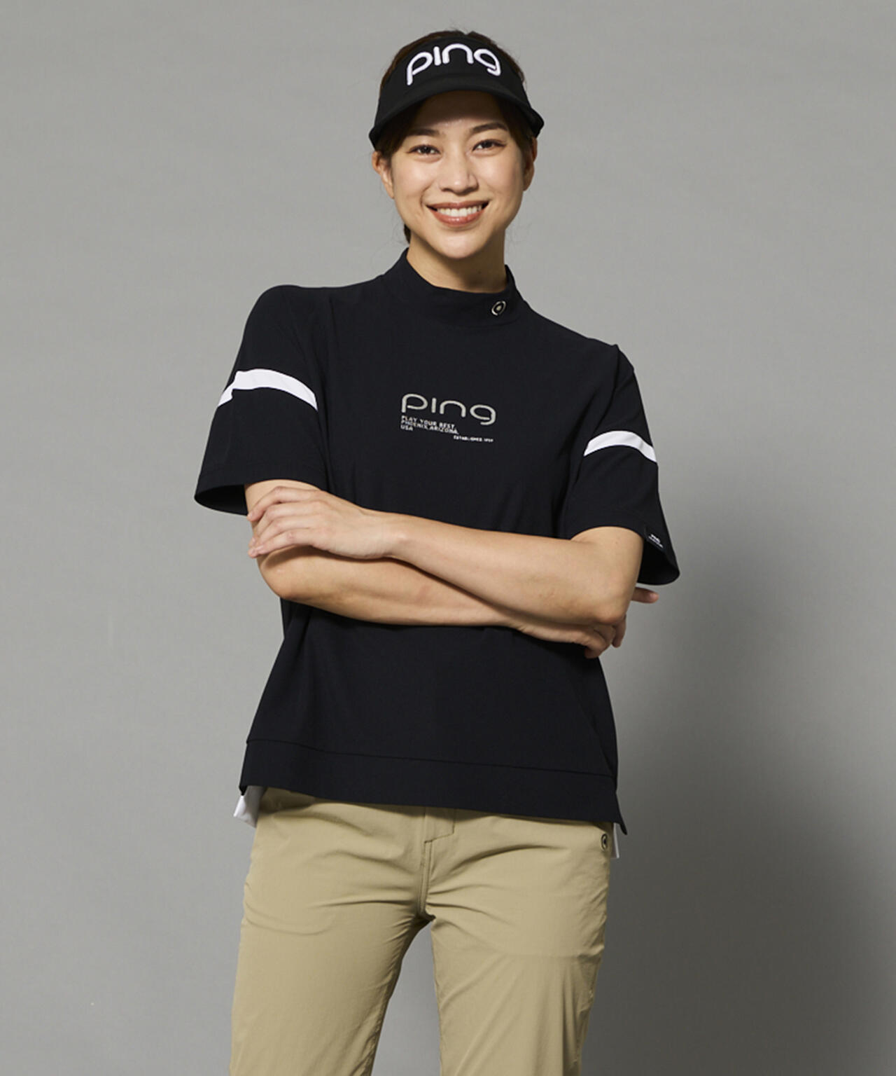 【PING APPAREL】レイブロックエコ配色切替半袖ハイネックシャツ <PERFORMANCE> (LADIES)