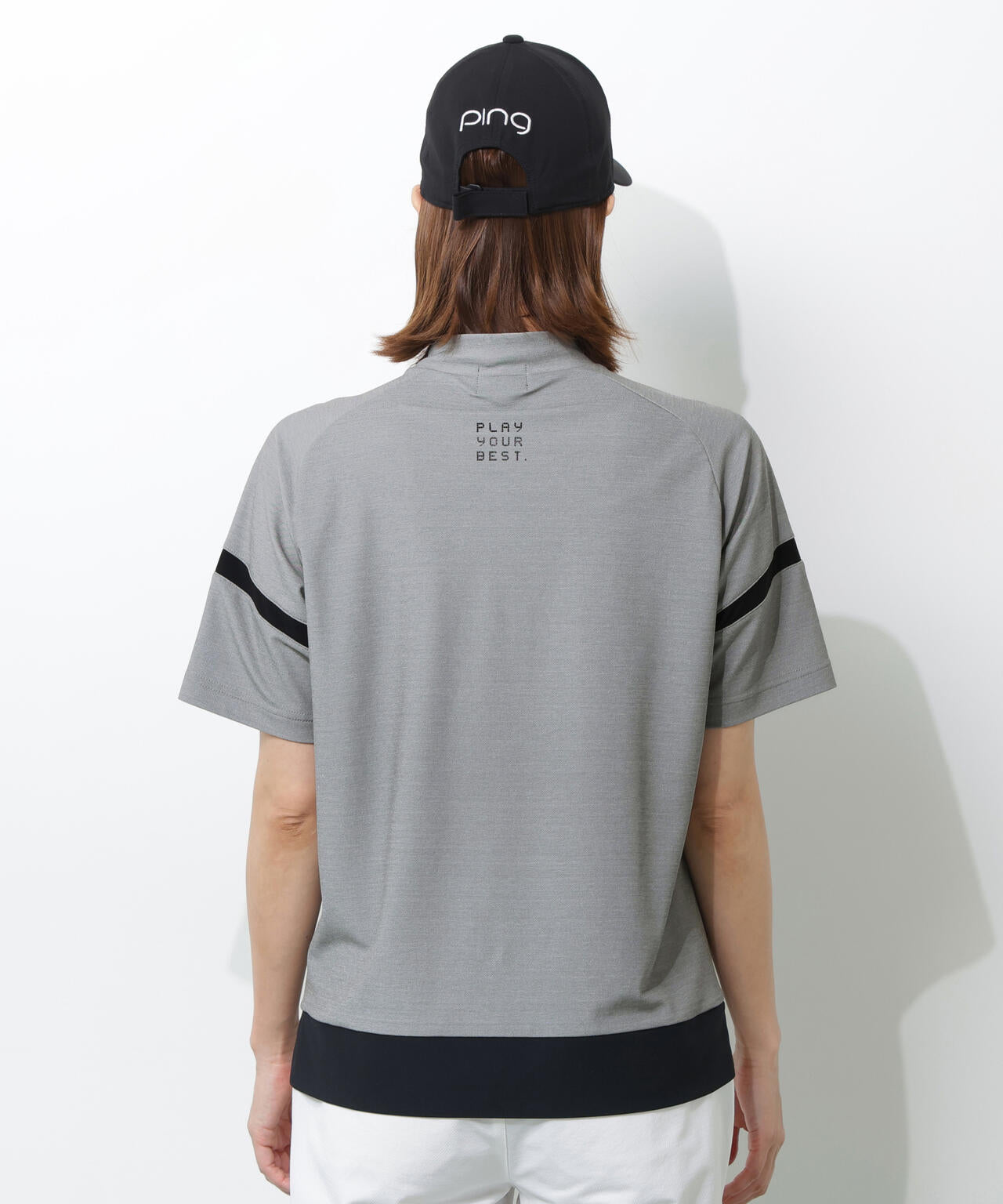 【PING APPAREL】レイブロックエコ配色切替半袖ハイネックシャツ <PERFORMANCE> (LADIES)