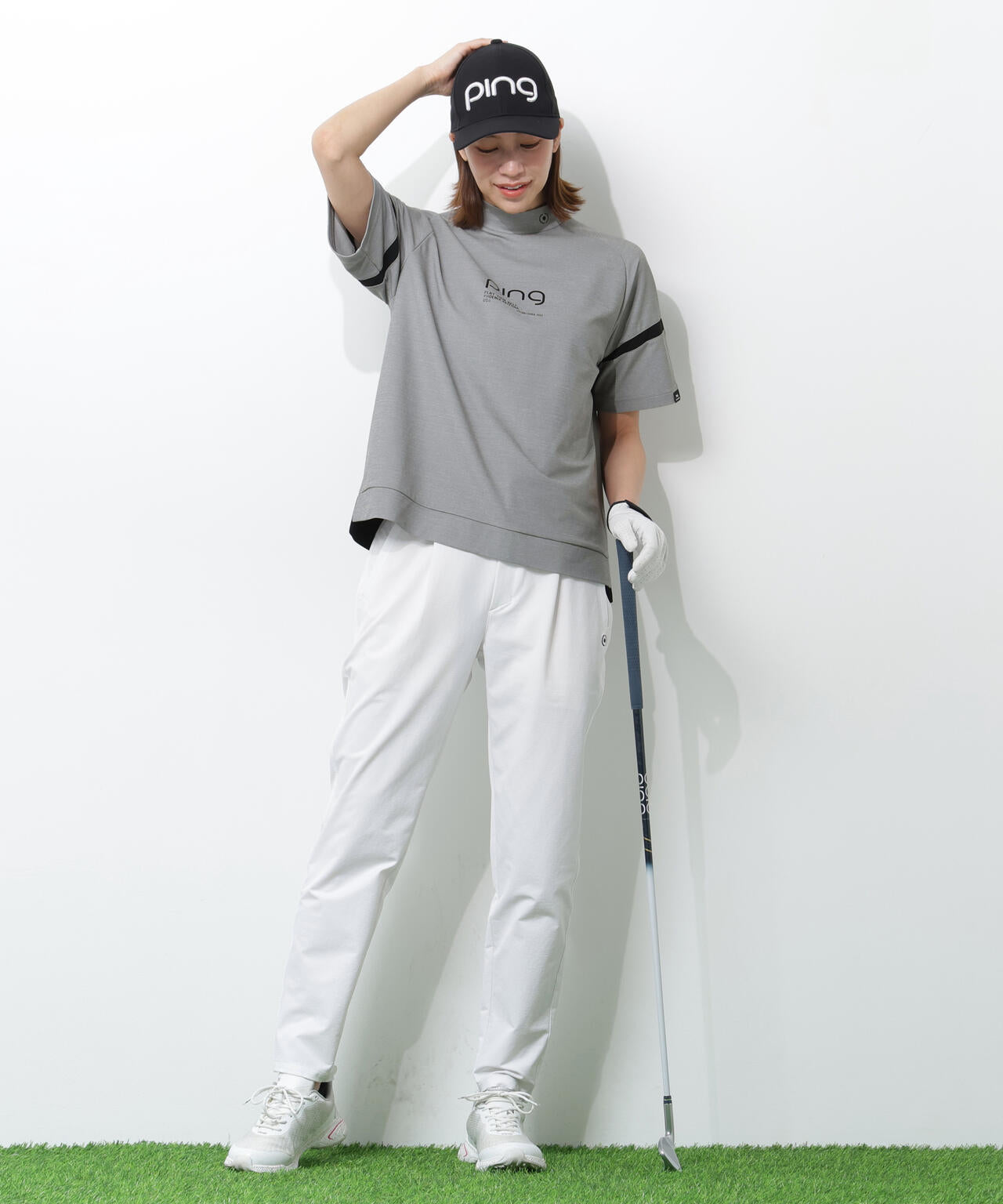 【PING APPAREL】レイブロックエコ配色切替半袖ハイネックシャツ <PERFORMANCE> (LADIES)