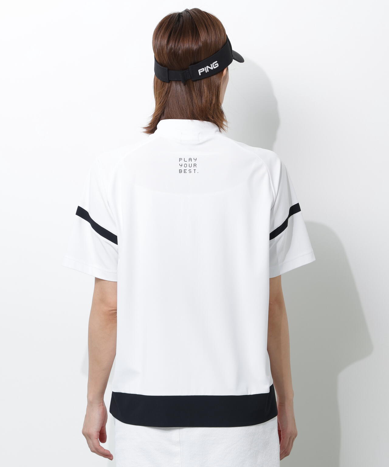 【PING APPAREL】レイブロックエコ配色切替半袖ハイネックシャツ <PERFORMANCE> (LADIES)