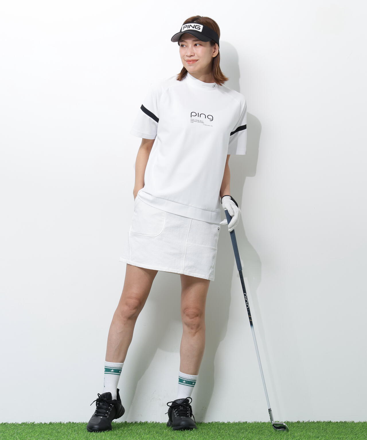 【PING APPAREL】レイブロックエコ配色切替半袖ハイネックシャツ <PERFORMANCE> (LADIES)