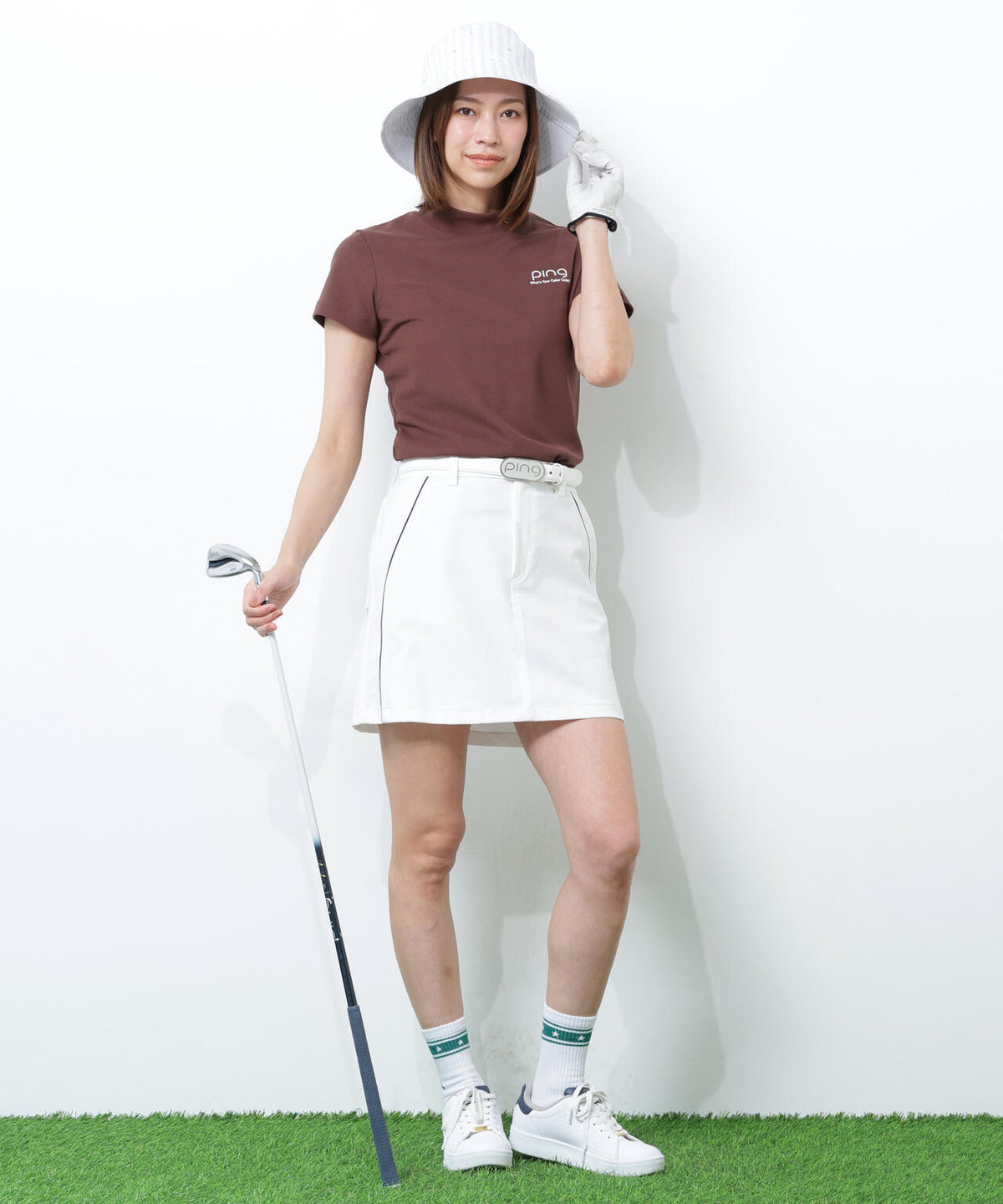 【PING APPAREL】【10カラーシリーズ】PEカノコ半袖ハイネックシャツ <NATIVE> (LADIES)
