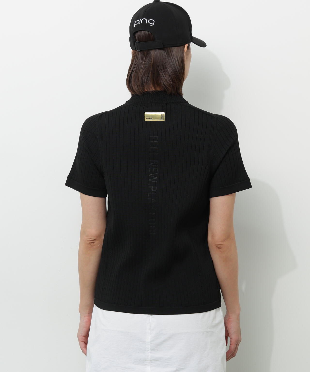 【PING APPAREL】エンボス半袖ニットハーフジップアッププルオーバー <GOLD> (LADIES)