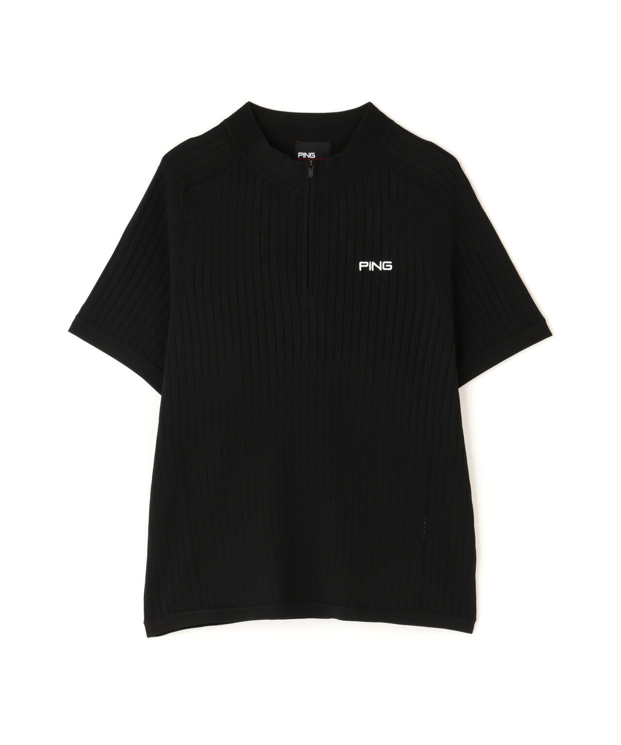 【PING APPAREL】エンボス半袖ニットハーフジップアッププルオーバー <GOLD> (LADIES)