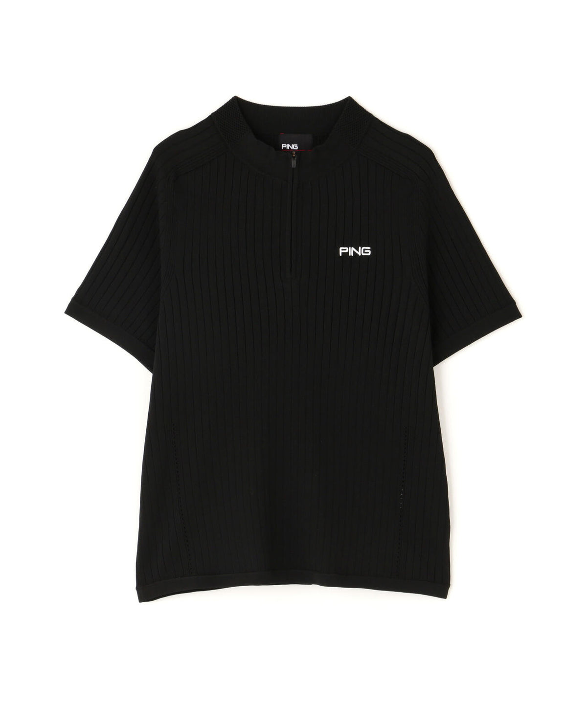 【PING APPAREL】エンボス半袖ニットハーフジップアッププルオーバー <GOLD> (LADIES)