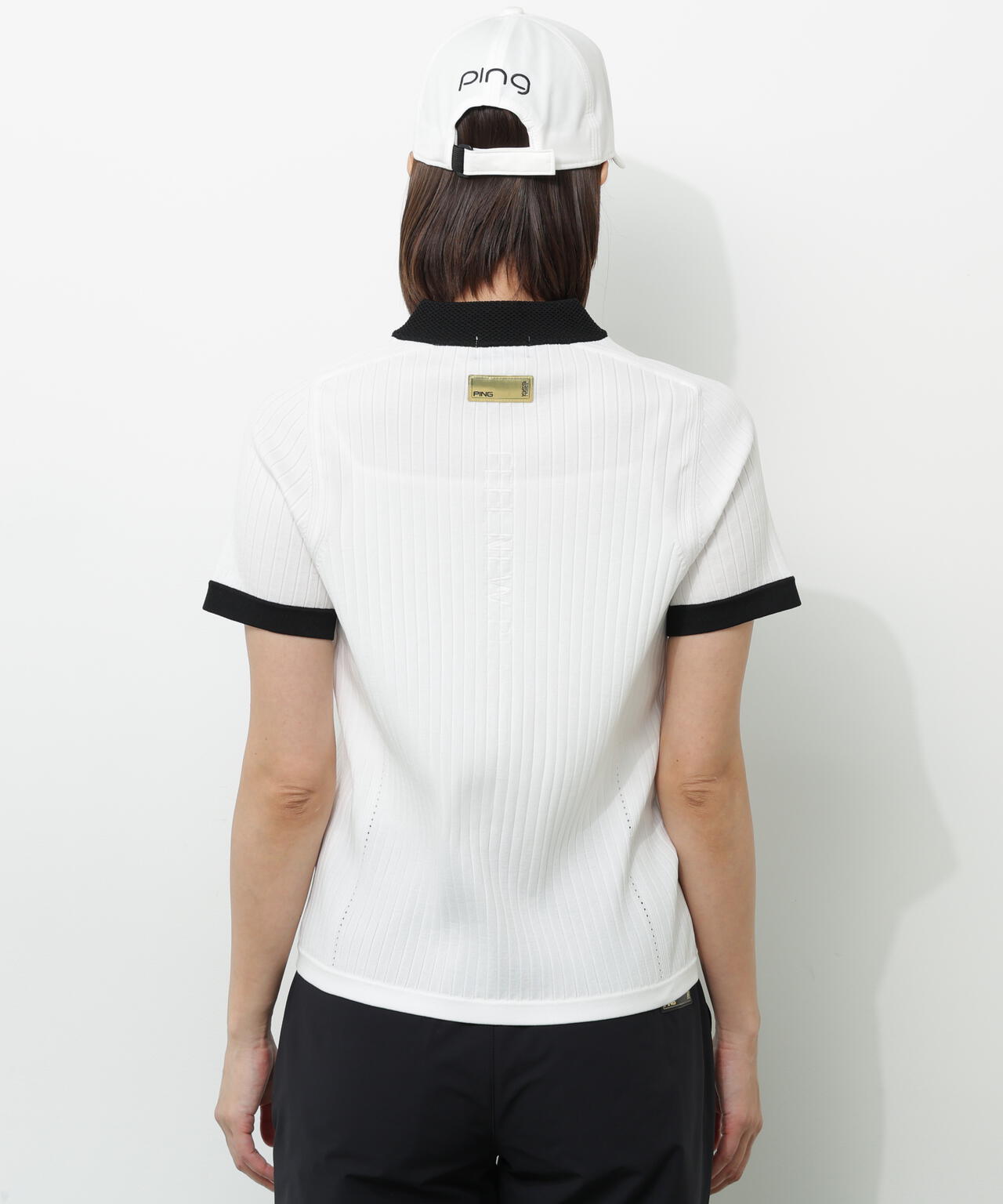 【PING APPAREL】エンボス半袖ニットハーフジップアッププルオーバー <GOLD> (LADIES)