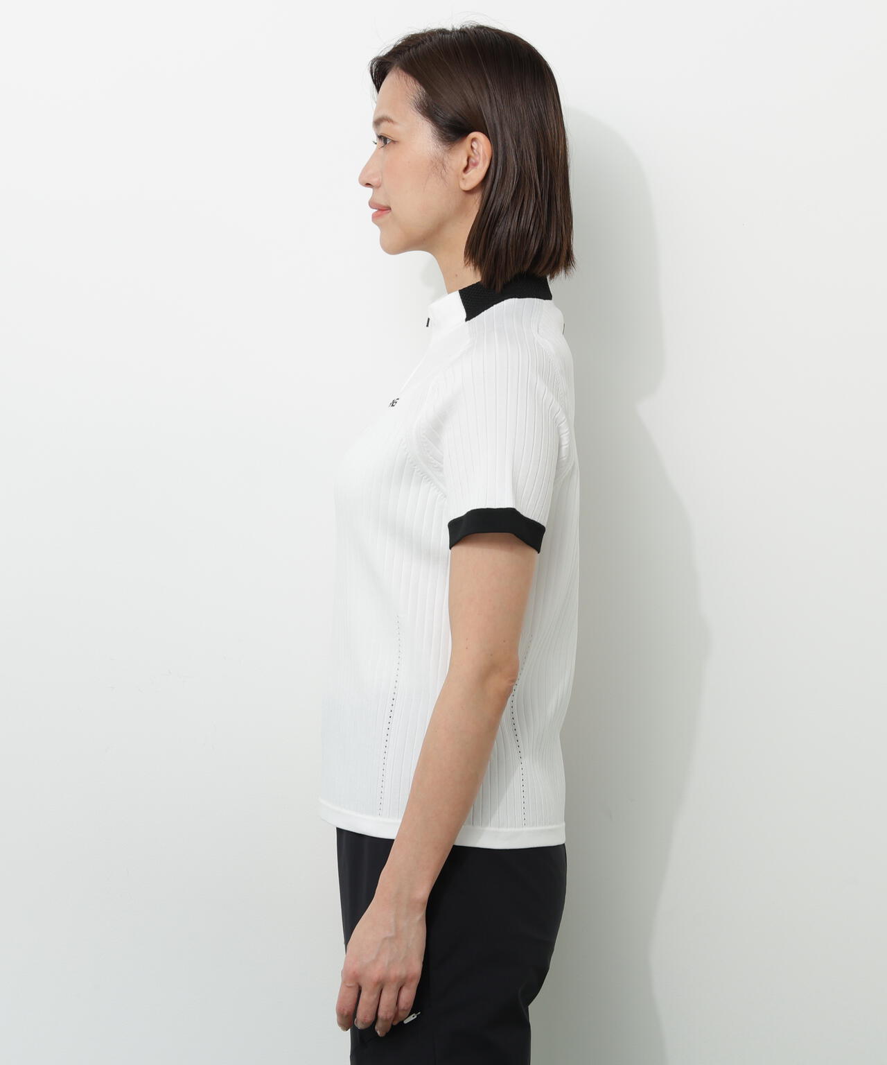 【PING APPAREL】エンボス半袖ニットハーフジップアッププルオーバー <GOLD> (LADIES)