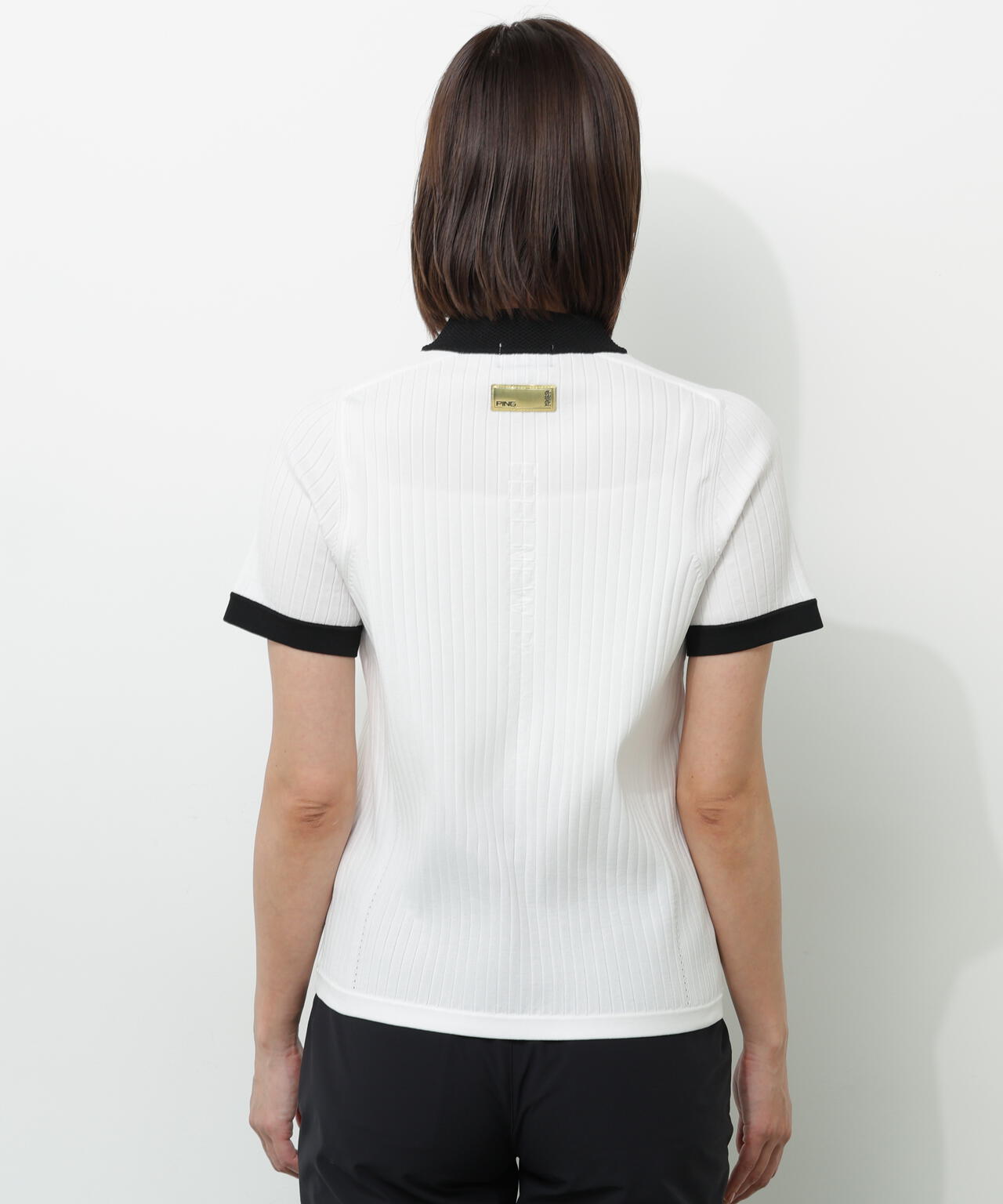 【PING APPAREL】エンボス半袖ニットハーフジップアッププルオーバー <GOLD> (LADIES)