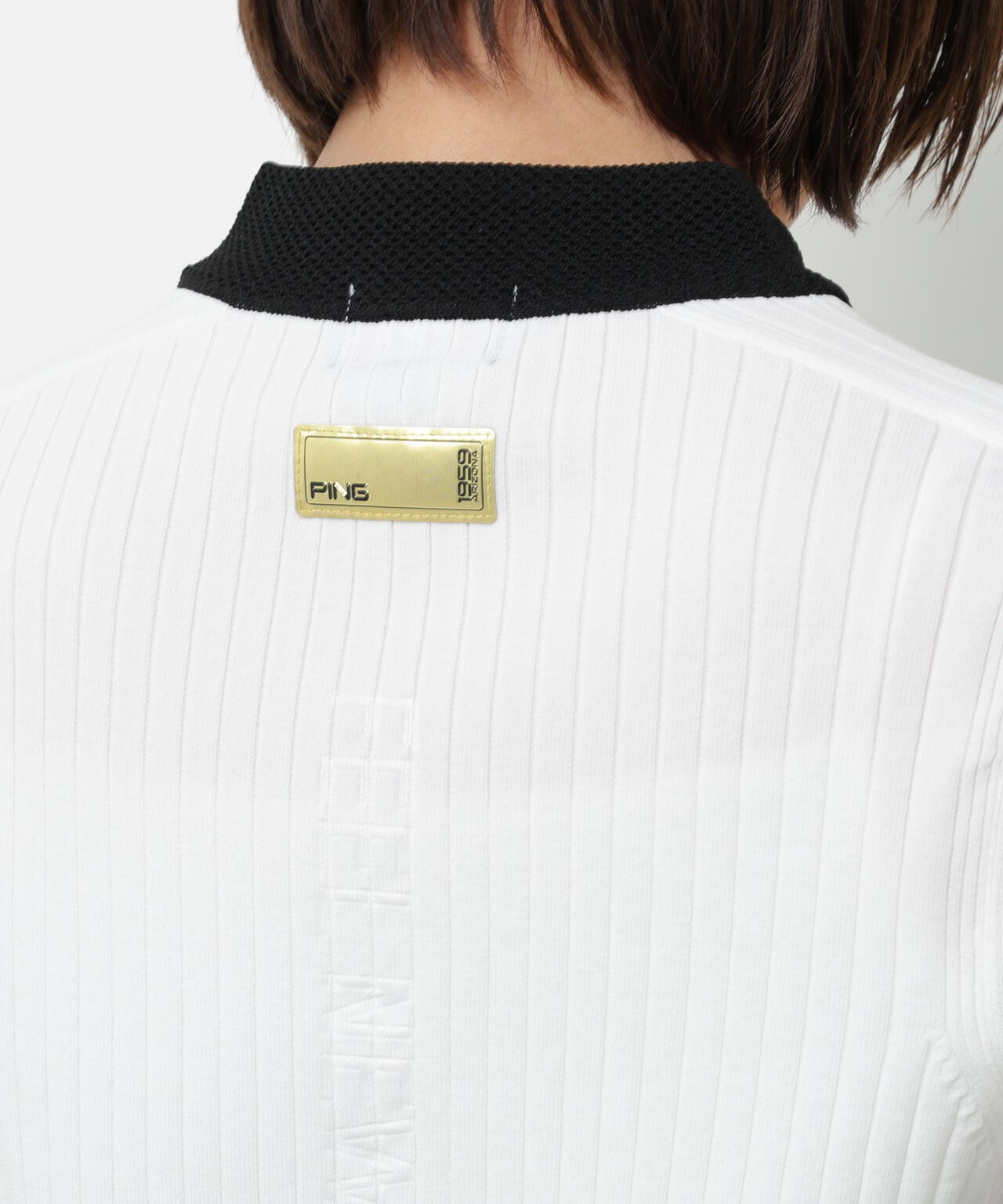 【PING APPAREL】エンボス半袖ニットハーフジップアッププルオーバー <GOLD> (LADIES)