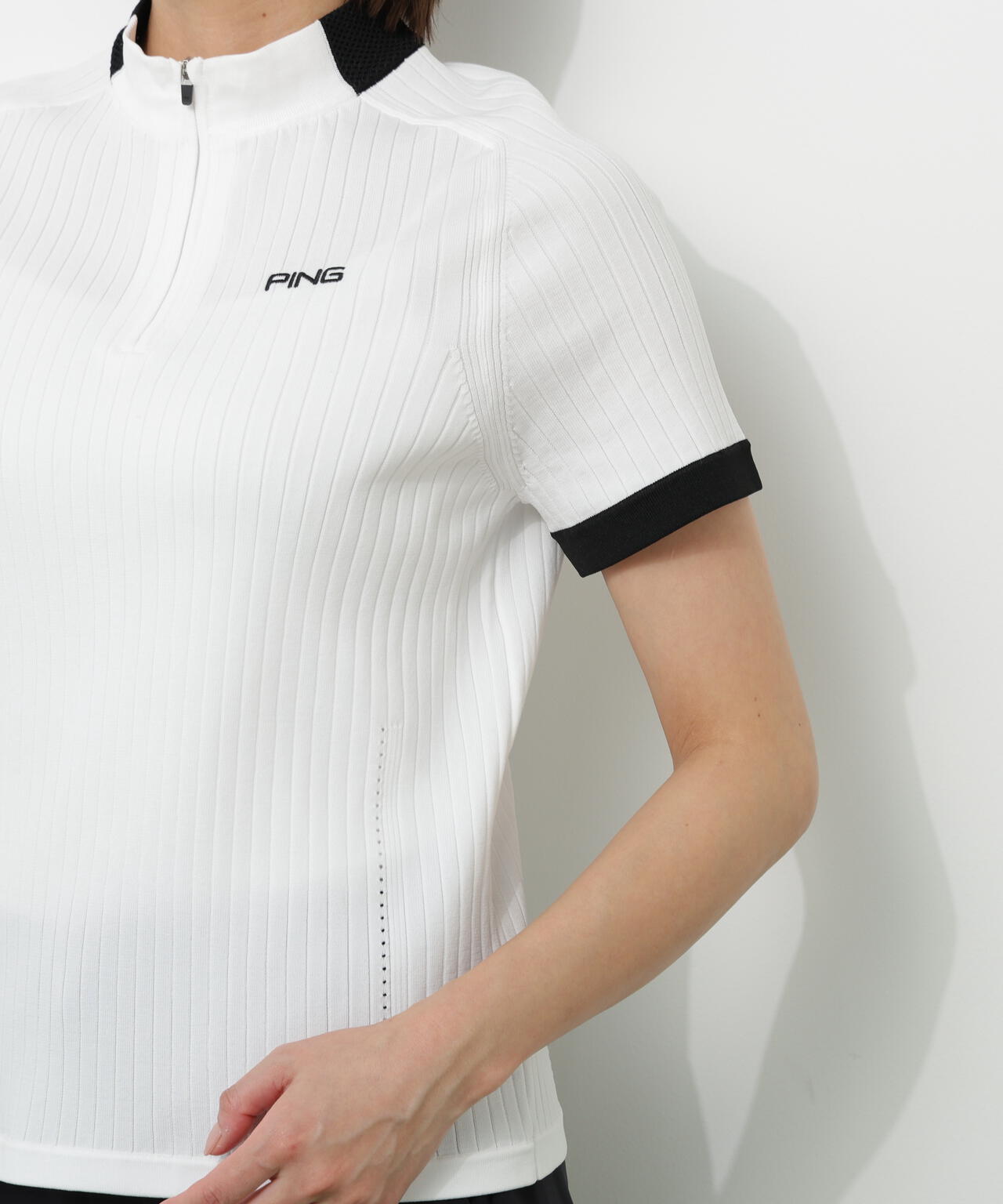 【PING APPAREL】エンボス半袖ニットハーフジップアッププルオーバー <GOLD> (LADIES)
