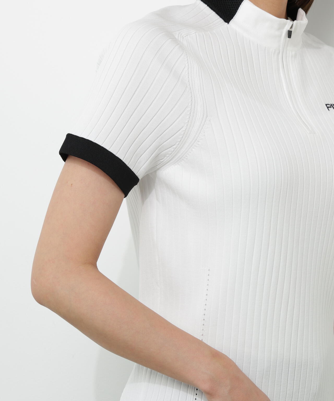 【PING APPAREL】エンボス半袖ニットハーフジップアッププルオーバー <GOLD> (LADIES)