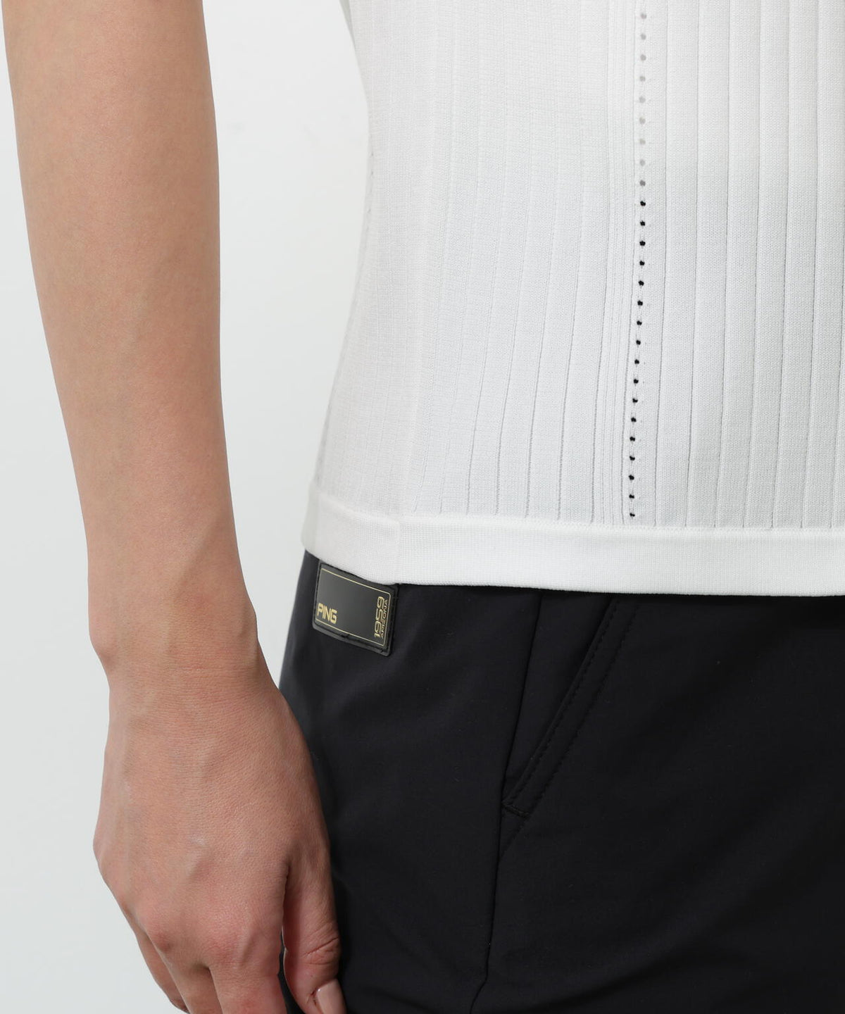 【PING APPAREL】エンボス半袖ニットハーフジップアッププルオーバー <GOLD> (LADIES)