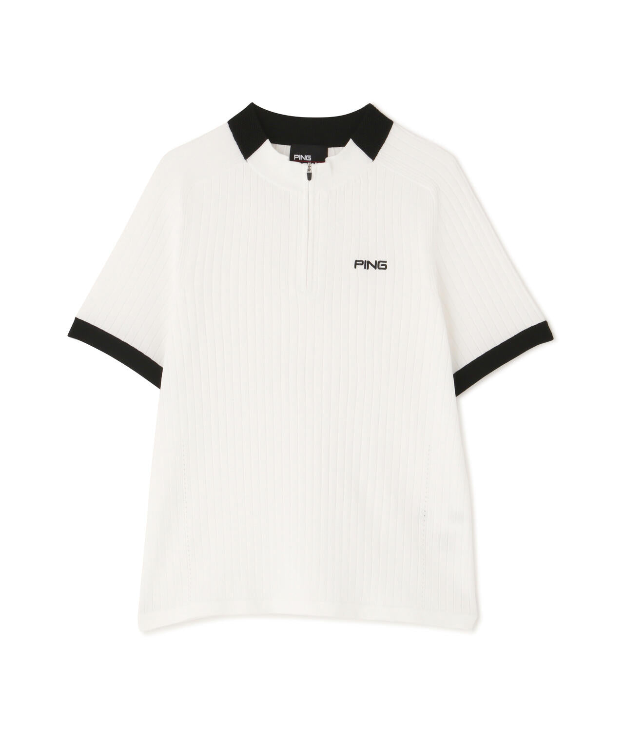 【PING APPAREL】エンボス半袖ニットハーフジップアッププルオーバー <GOLD> (LADIES)