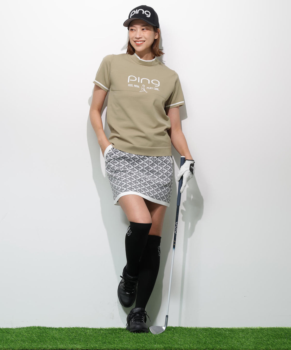 【PING APPAREL】Mr.PINGジャカード半袖ハイネックニット <GOLD> (LADIES)
