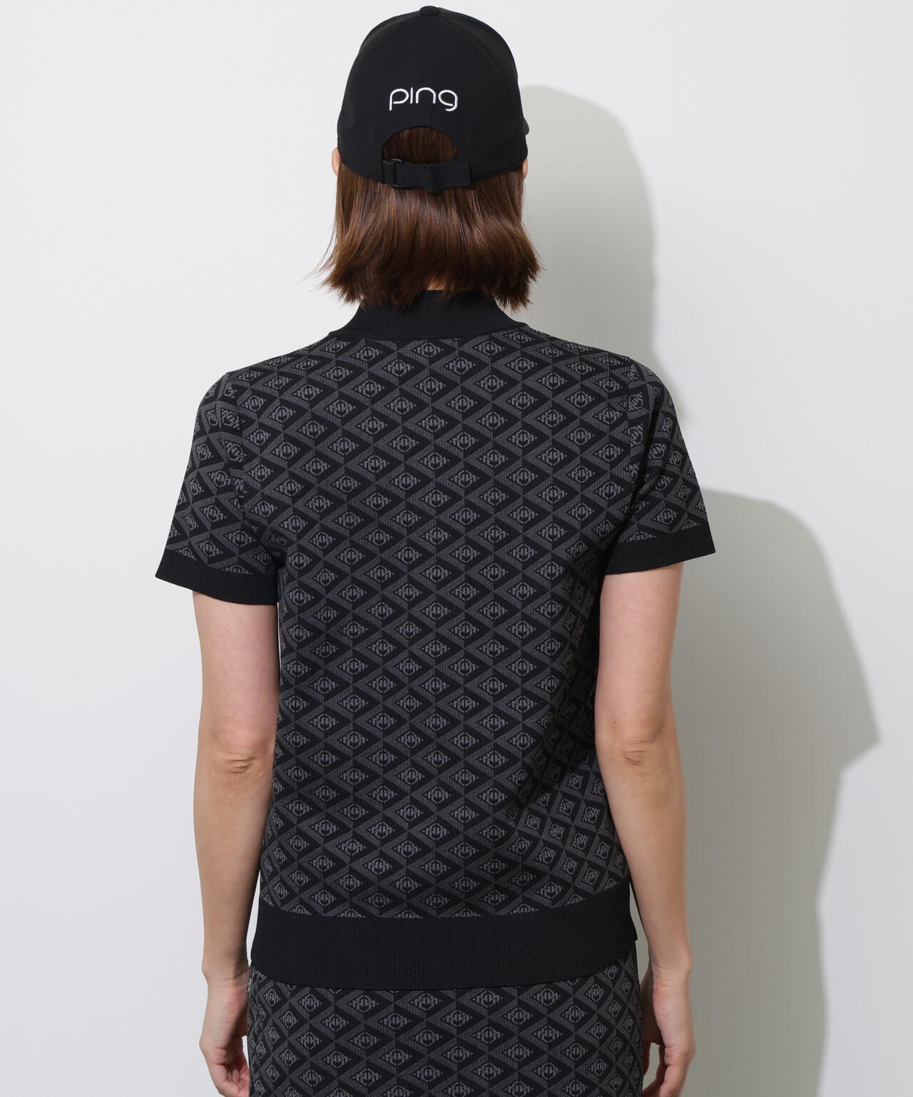 【PING APPAREL】AZモノグラムジャカード半袖ハイネックネックニット <PERFORMANCE> (LADIES)