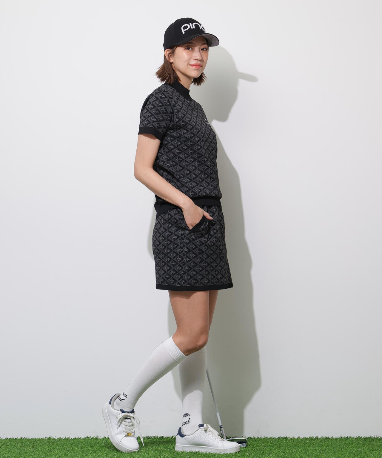 【PING APPAREL】AZモノグラムジャカード半袖ハイネックネックニット <PERFORMANCE> (LADIES)