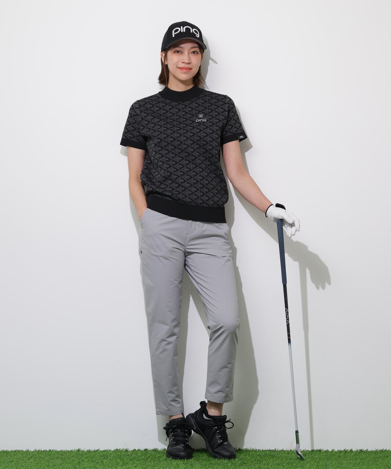 【PING APPAREL】AZモノグラムジャカード半袖ハイネックネックニット <PERFORMANCE> (LADIES)