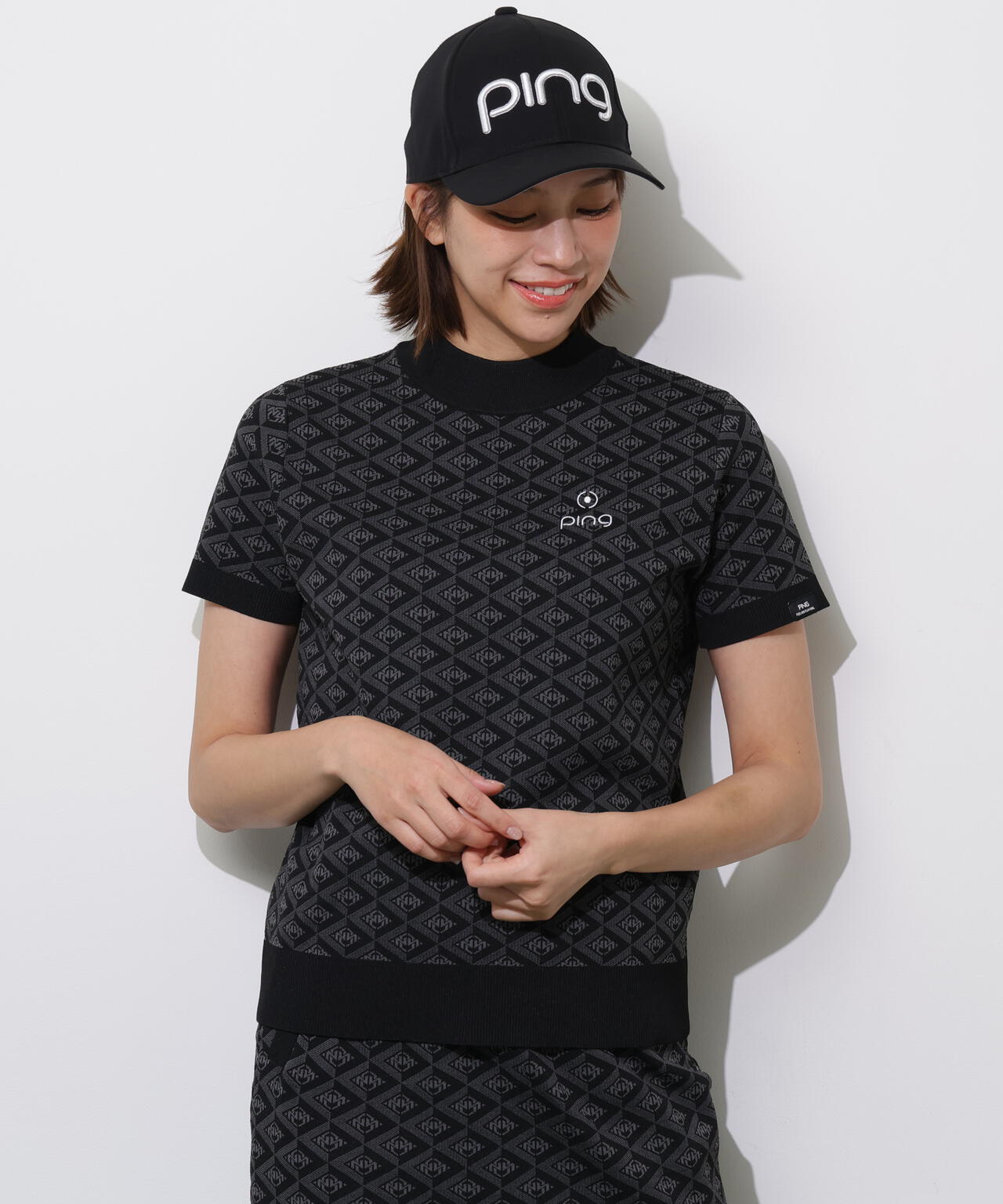 【PING APPAREL】AZモノグラムジャカード半袖ハイネックネックニット <PERFORMANCE> (LADIES)