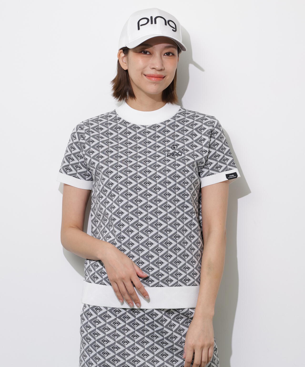 【PING APPAREL】AZモノグラムジャカード半袖ハイネックネックニット <PERFORMANCE> (LADIES)