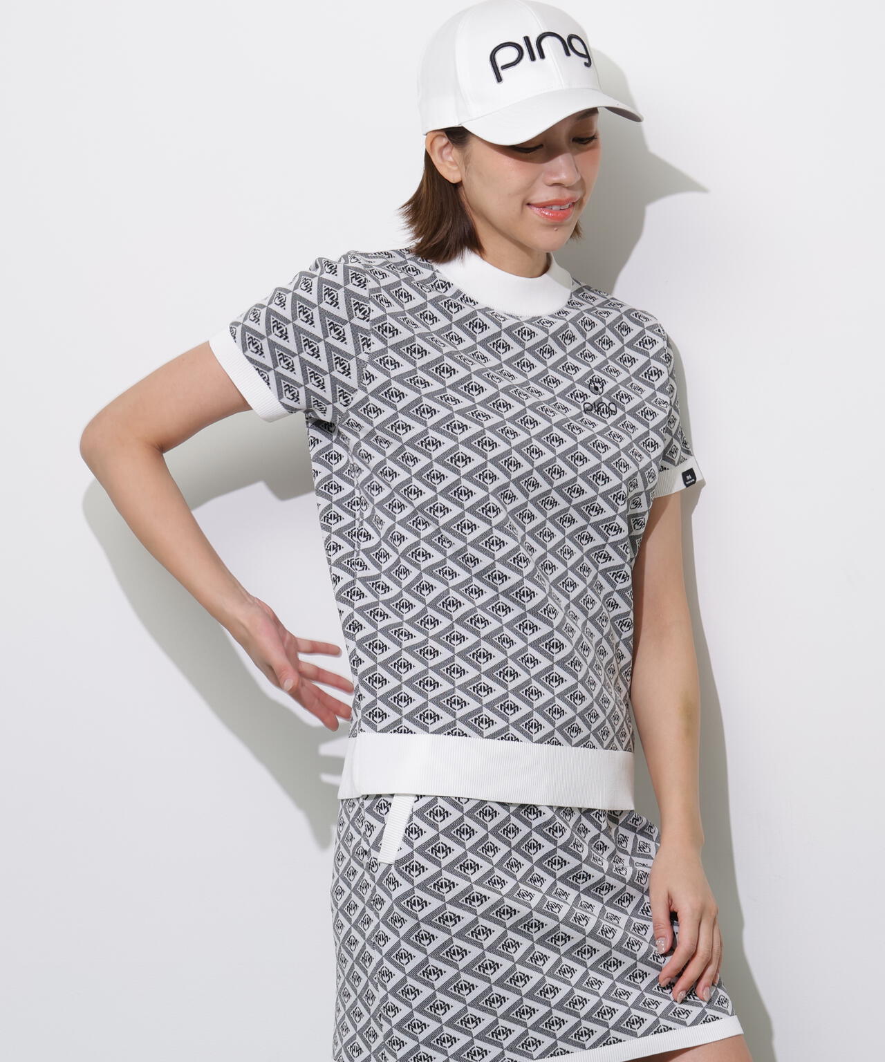 【PING APPAREL】AZモノグラムジャカード半袖ハイネックネックニット <PERFORMANCE> (LADIES)