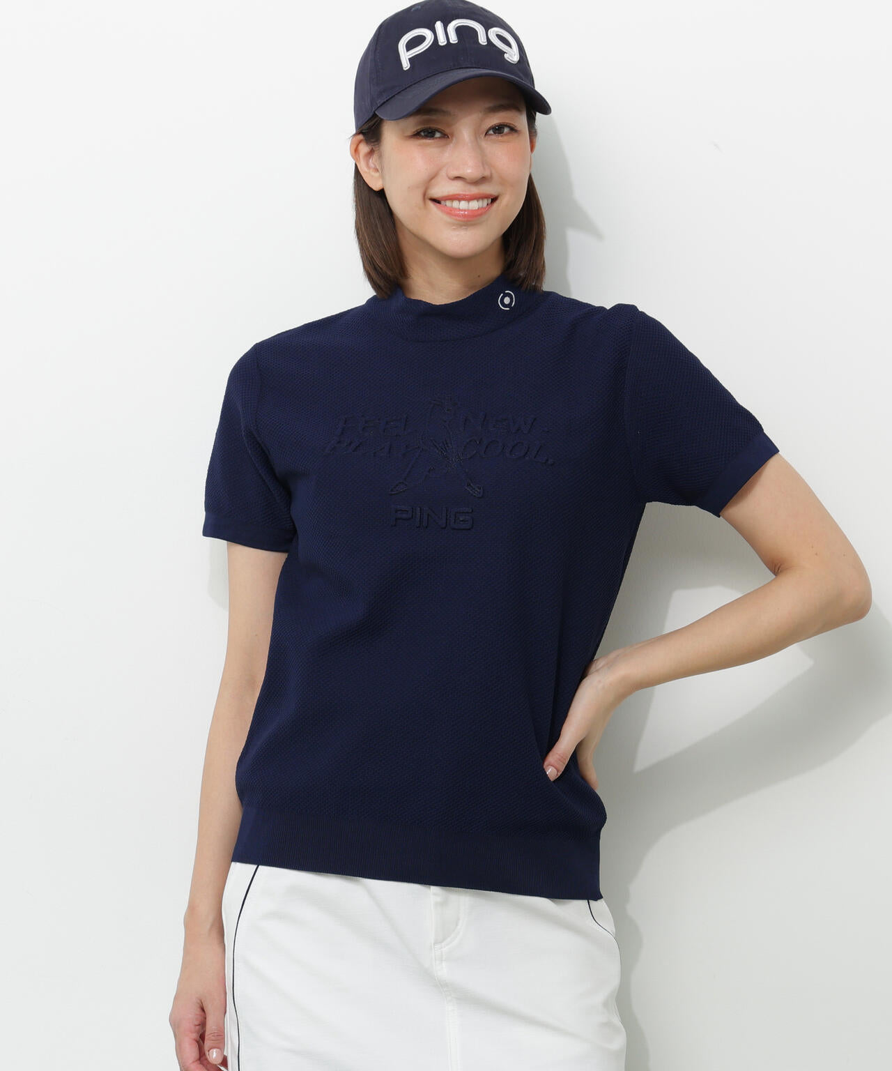 【PING APPAREL】Mr.PINGエンボス半袖ハイネックニット <NATIVE> (LADIES)