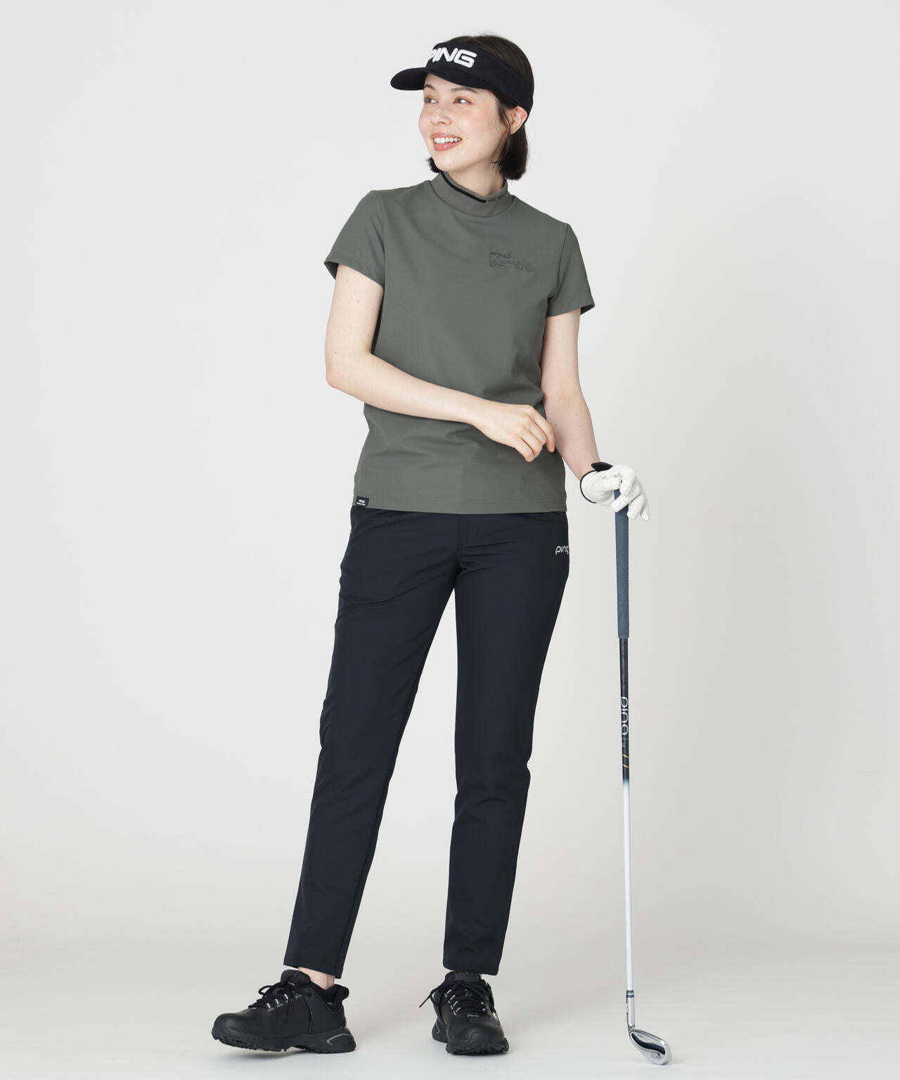 【PING APPAREL】全方向ストレッチ裏グリッドナイロン5ポケットテーパードパンツ (LADIES)