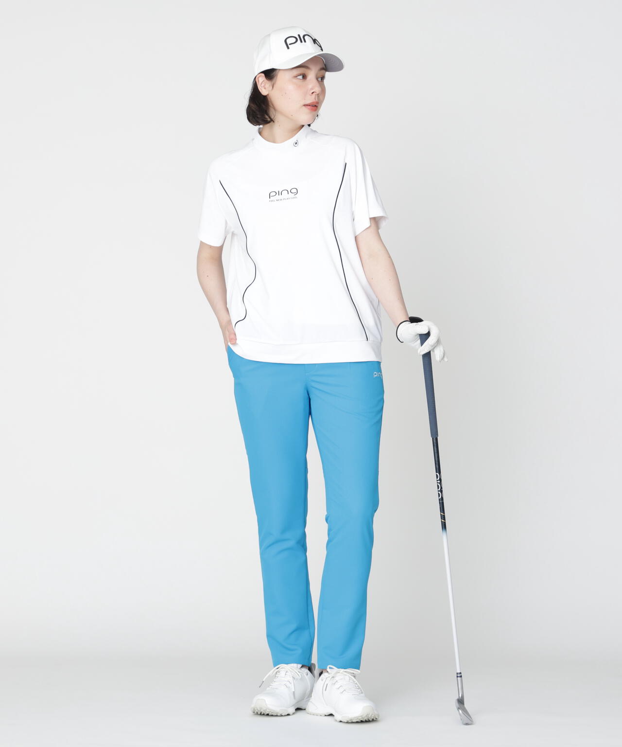 【PING APPAREL】全方向ストレッチ裏グリッドナイロン5ポケットテーパードパンツ (LADIES)