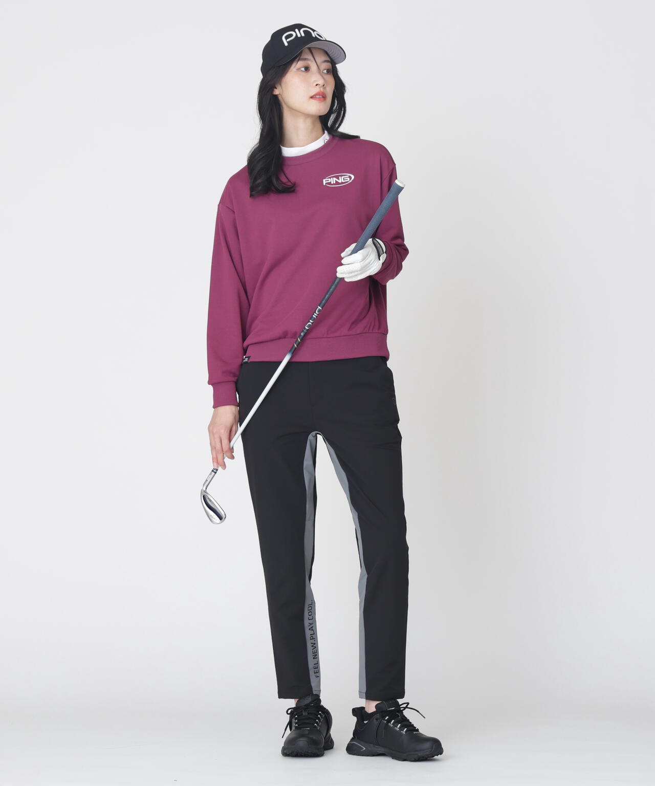 【PING APPAREL】全方向ストレッチ二重織 フィット&ストレッチ配色テーパードパンツ (LADIES)