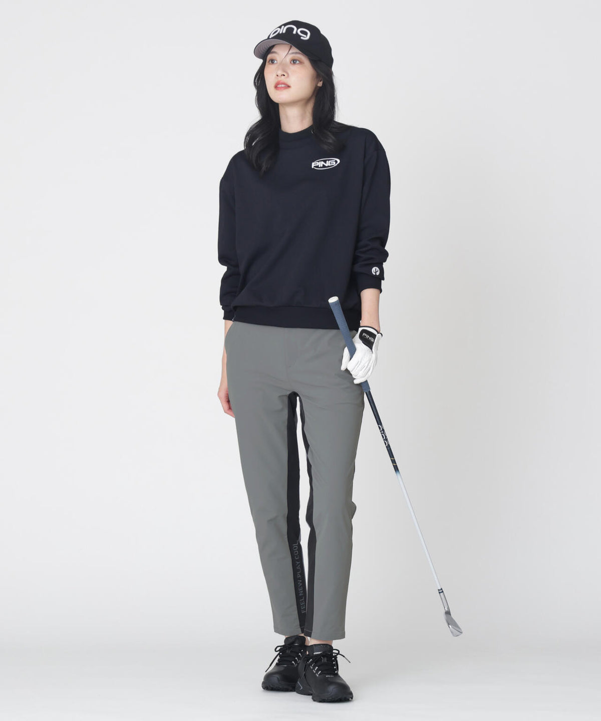 【PING APPAREL】全方向ストレッチ二重織 フィット&ストレッチ配色テーパードパンツ (LADIES)