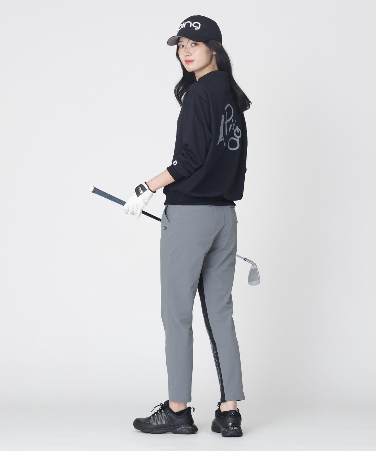 【PING APPAREL】全方向ストレッチ二重織 フィット&ストレッチ配色テーパードパンツ (LADIES)