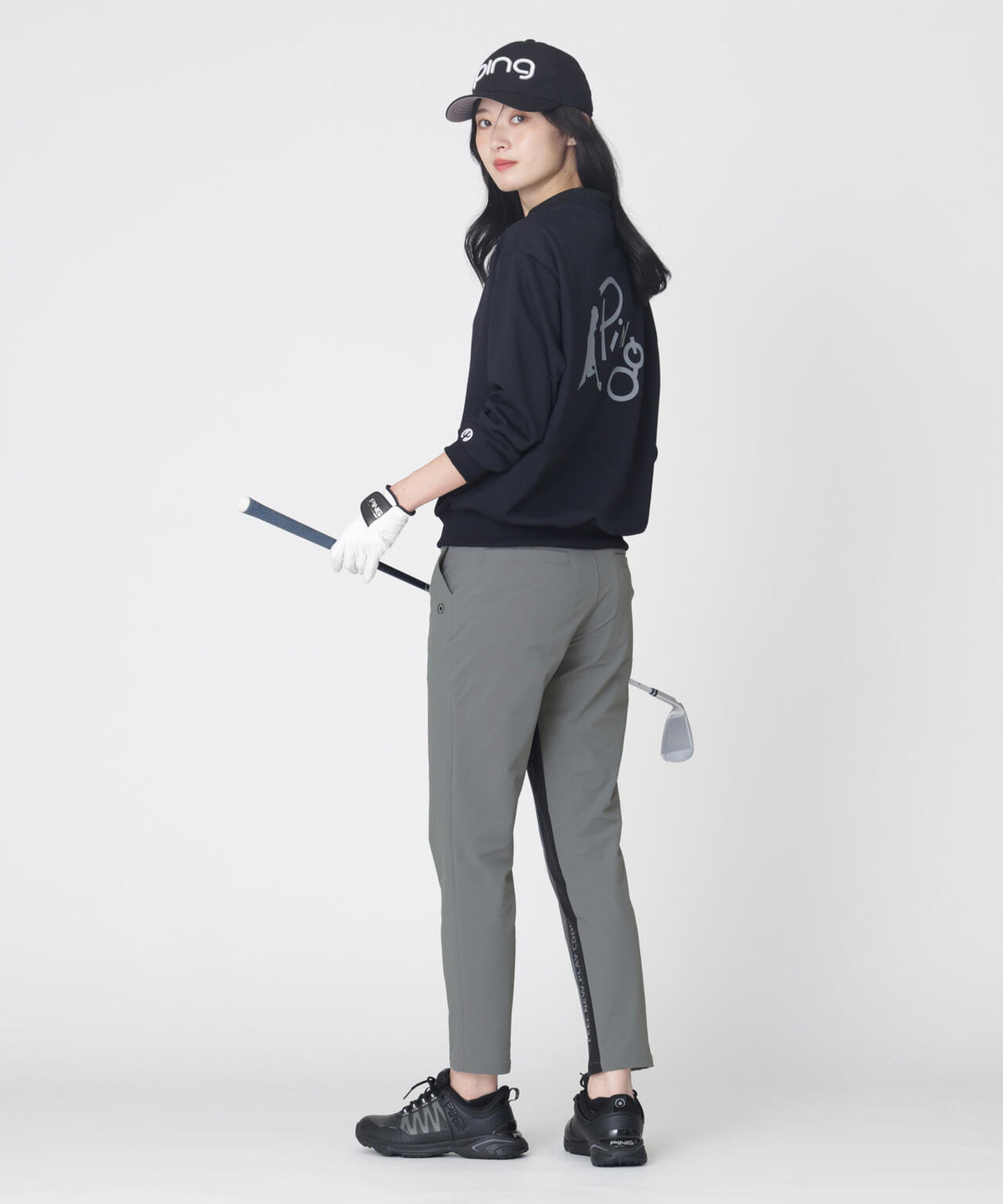 【PING APPAREL】全方向ストレッチ二重織 フィット&ストレッチ配色テーパードパンツ (LADIES)