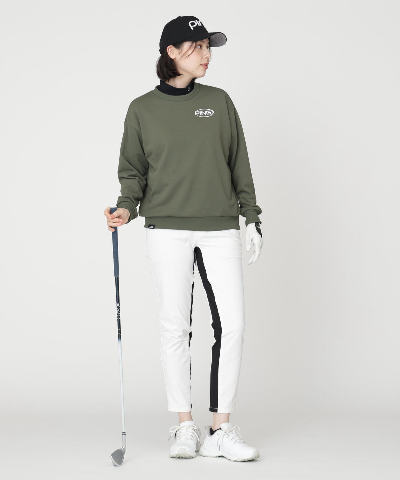 【PING APPAREL】全方向ストレッチ二重織 フィット&ストレッチ配色テーパードパンツ (LADIES)