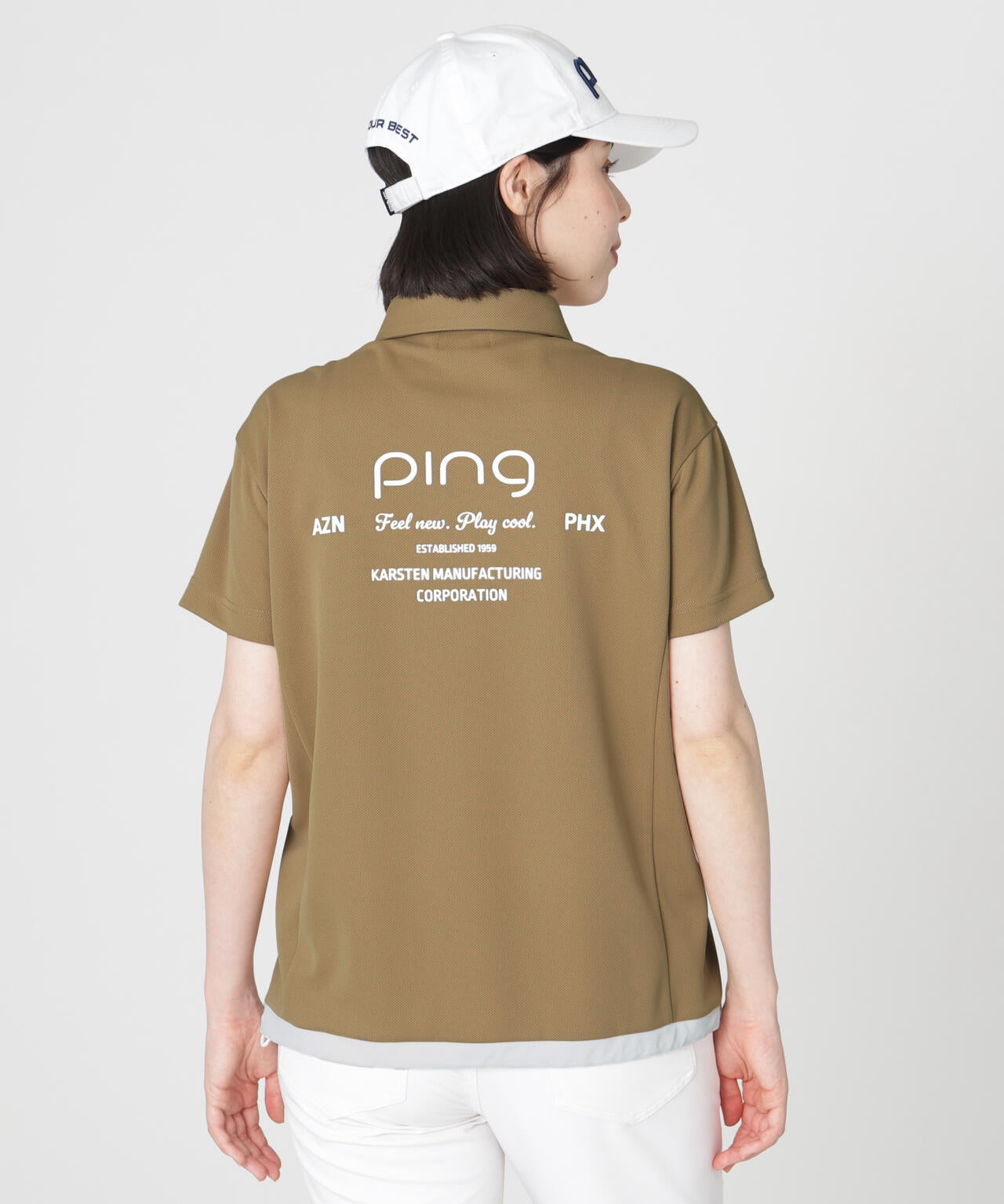【PING APPAREL】オクタピンメッシュ半袖ハーフジップシャツ (LADIES)