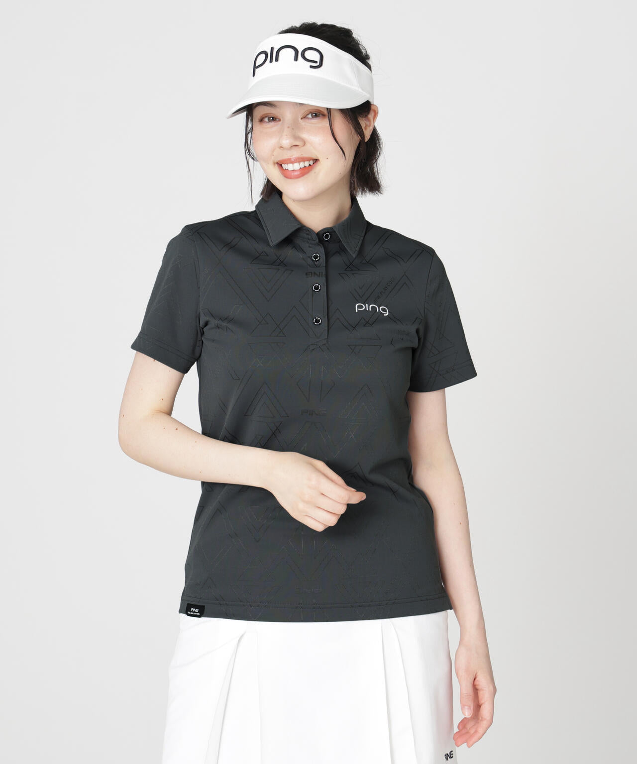 【PING APPAREL】ストレッチダルブラ三角幾何学柄ジャカード半袖ポロシャツ (LADIES)