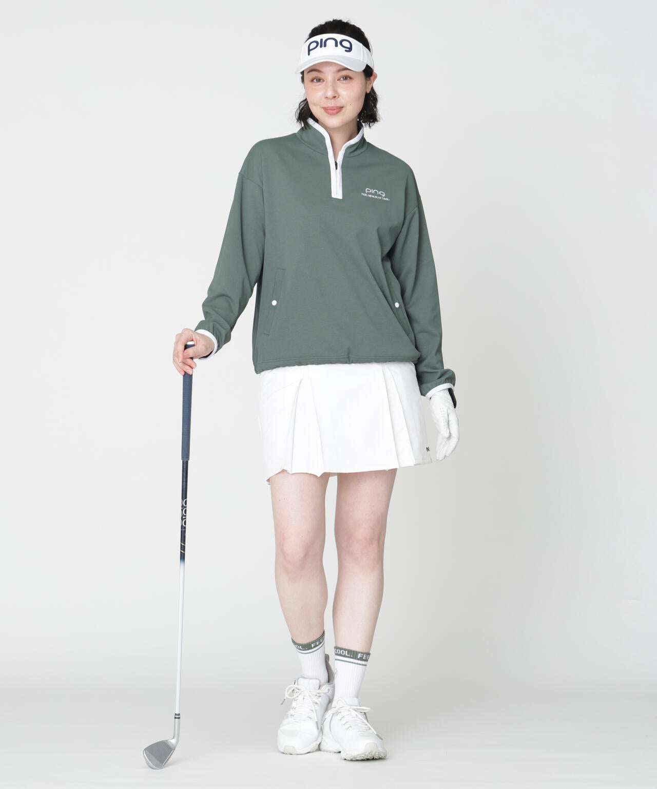 【PING APPAREL】メッシュリバーニットハーフジップカットソー (LADIES)