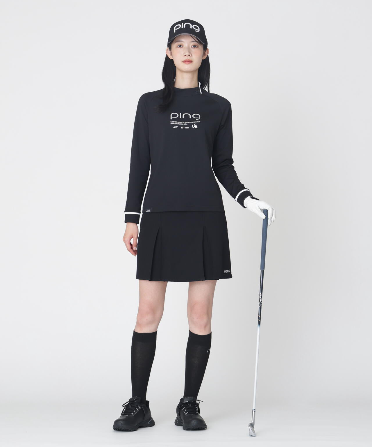 【PING APPAREL】格子リバーススクラムテック長袖ハイネックシャツ (LADIES)
